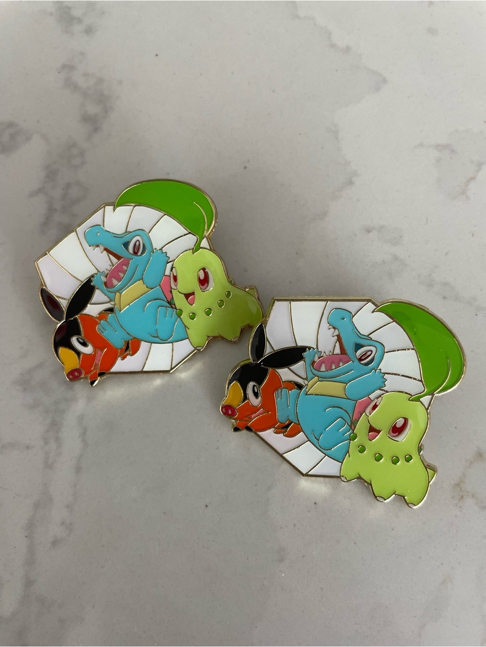 Official Pokemon Enamel Pin Set of 2- Totodile Chikorita Tepig Collector Pins